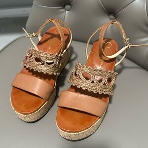 Jessica Simpson Size 8 Brown Ankle Strap Cork Wedges